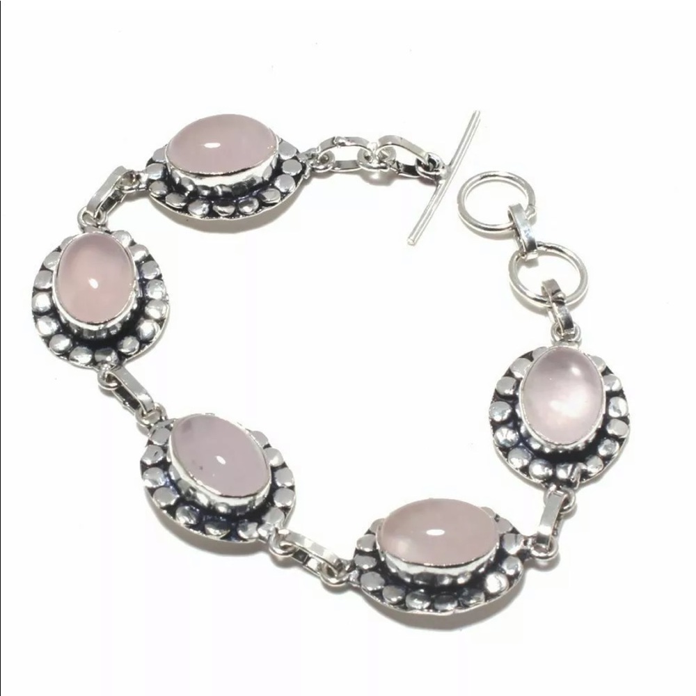 Rose quartz sterling silver bracelet pink gemstone